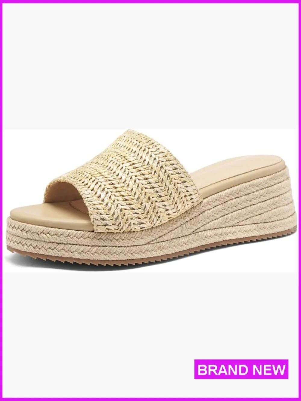 Raffia Platform Wedge Sandals Slip On Espadrilles Summer Beach Slides